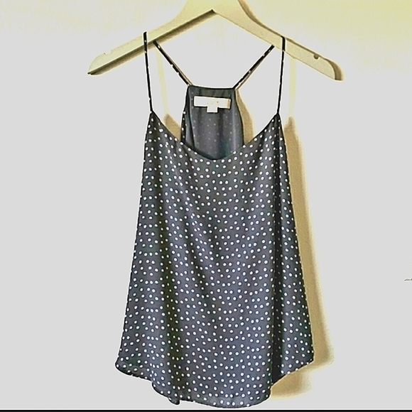 Loft Gray and Blue Polka Dot Raceback Spaghetti Strap Dressy Camisole Tank Top - Picture 2 of 6